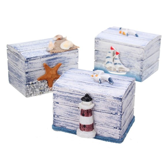 Wooden Necklace Earrings Jewelry Sea Style Storage - Picture 4 of 4